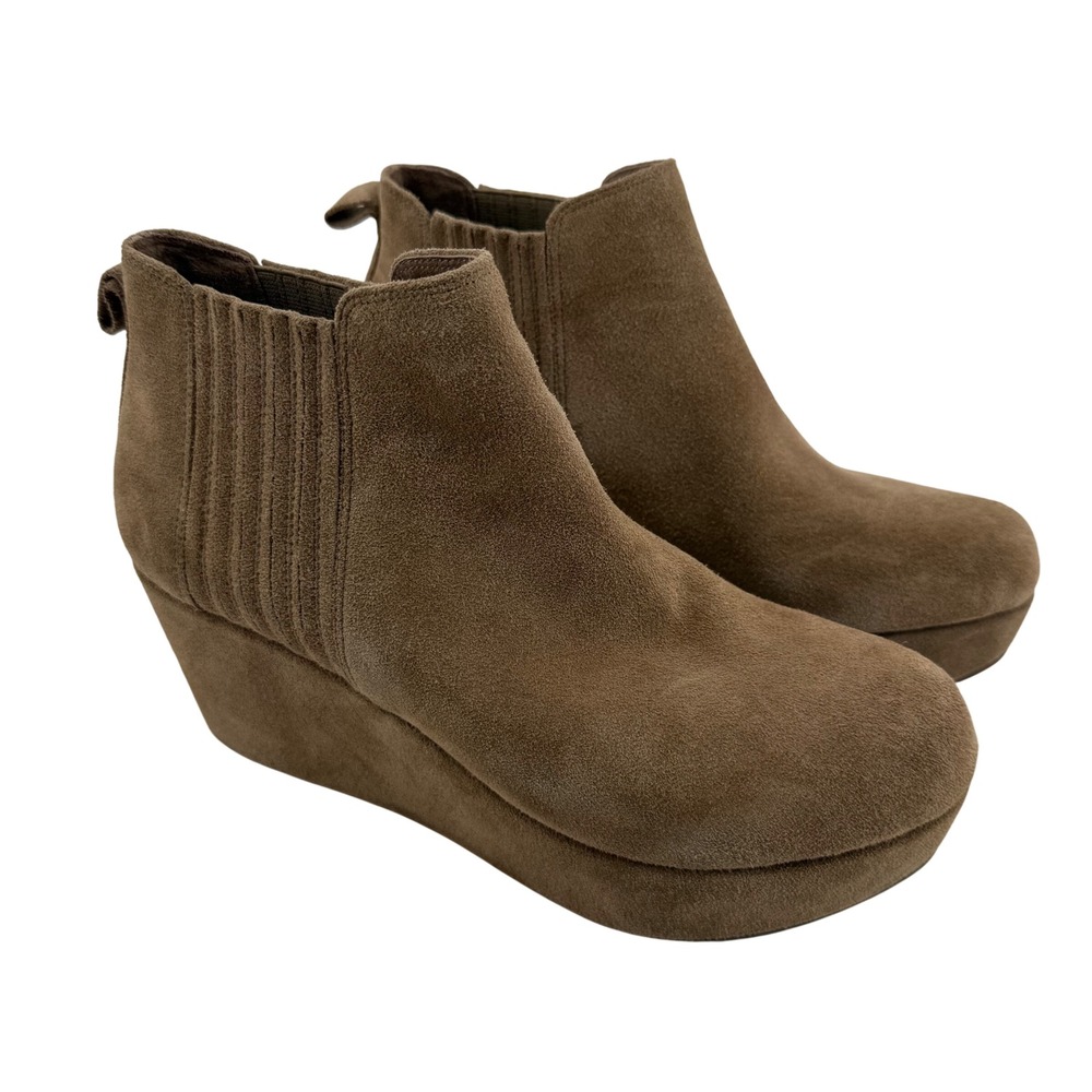 Chocolat Blu Women's‎ 8.5 Walden Tan Taupe Suede Wedge Platform Ankle Booties